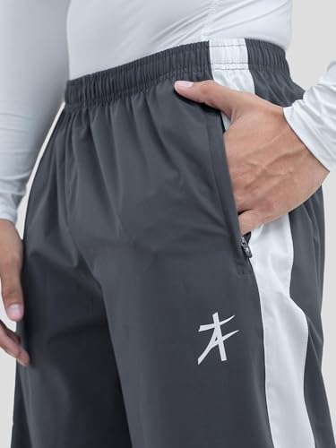 Image of Athflex Classic Stripe Pants for Men Straight Fit Lightweight Parachute Fabric Track Pants Men Athletic Bottom Wear Casual Street Style Lounge Pants Coal Grey
