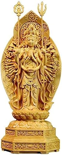 仏像 木彫り 置物 観音像 千手観音 黄楊(ツゲ)木製彫刻 風水 開運 子年 守り本尊 仏壇仏像 祈る 厄除け お守りお洒落な置