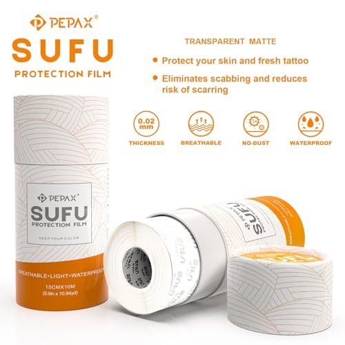Image of PEPAX SUFU Tattoo Aftercare Bandage - 4 inchx 10 Yard Second Skin Tattoo Cover Up Patch Waterproof Tattoo Bandage Breathable Tattoo Cover Up Tape Transparent Tattoo Wrap for Healing Tattoo Protection Film