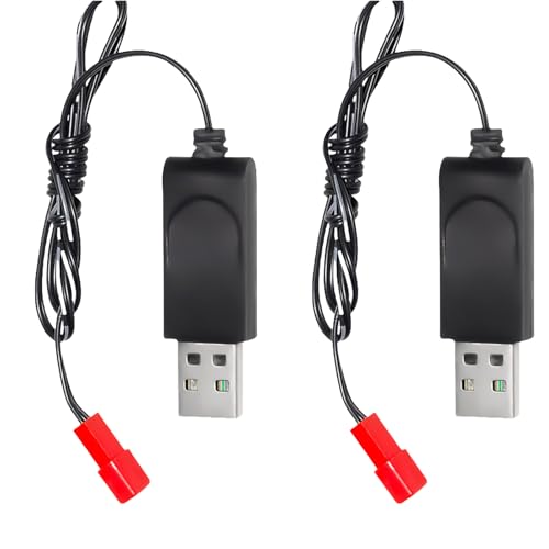 3.7v Battery Charger, 2 Pcs USB Drone RC Car Battery Charger with LED Indicator for RC Car Remote Toy Car, Lithium Battery USB Charging Cable for NiCd/NiMH/LiPo Batteries (3.7v-JST)