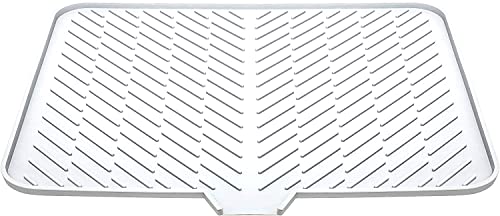 Luxet Silicone Dish Drying Mat with Built-in Drain Lip - Hygienic Drying Pad - Sturdy Compact Easy to Clean Tray Protects Surfaces Prevents Water Build Up - 23 X 17 (White)
