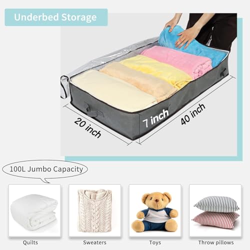 MIXC 4 Stück Unterbett Aufbewahrungsbox, Unterbettkommode, 100L Aufbewahrungsbox mit Deckel, Aufbewahrungstasche, Aufbewahrung und Organisation für Kleidung, Bettdecken, Decken und Bettwäsche