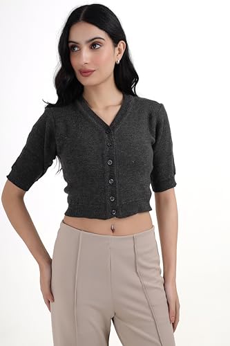 Image of Women Winter Wear V-Neck Half Sleeves Regular Fit Woollen Blouse