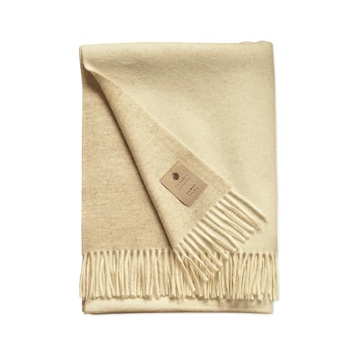 TILLHÅLL Herbst Wolldecke aus 100% Reiner Bio-Lammwolle | leicht & weich | Made in Germany | 130x190 cm | Double-face Optik – Beige