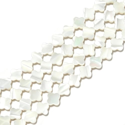 Image of HAAMIIQII Natural White Mother of Pearl Shell Beads 8mm Clover Shape Semi Precious Stone Loose Gemstone Beads for Jewelry Making Strand 15 Inch (45-47pcs)