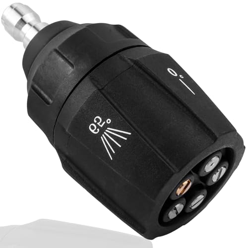 Treki 5-in-1 Power Pressure Washer Nozzle 1/4'' Quick Change Over Spray Nozzle Adjustable Multi Rotating Spray Nozzles for Garden Pet Street Car Cleaning