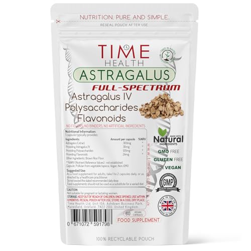 Astragalus Full Spectrum – 60 Capsules – Astragaloside IV – Polysaccharides – Flavonoids – Vegan – No Additives - UK Manufactured (60 Capsule Pouch)