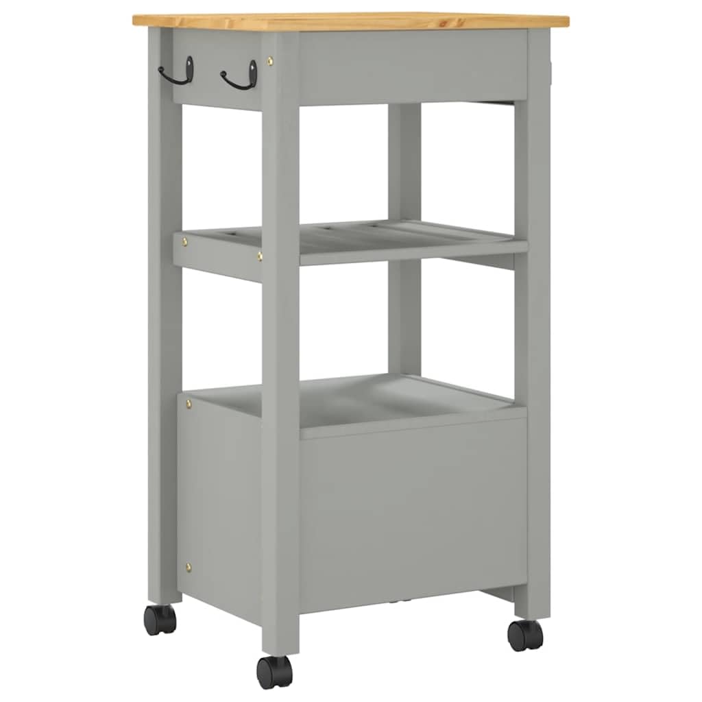 vidaXL Carrito de Cocina, Organizador de Comida Verduras Té, Carro de Servicio, Almacenamiento para Baño Salón Estudio, Madera Maciza de Pino