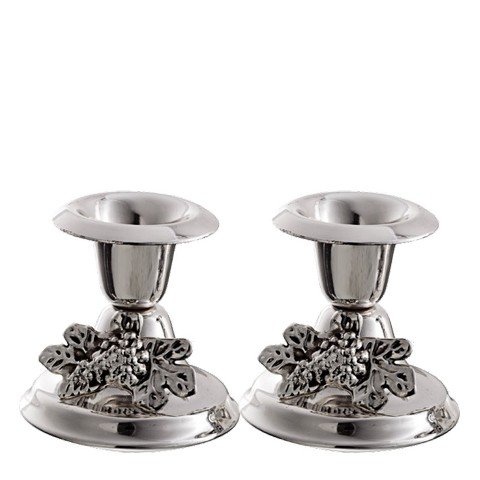 Nua Collection 58107 Silver Plated Mini Candle Stick Set with Grapes Design 2.5 in.