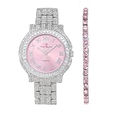CHARLES RAYMOND Women's Luxury Crystal Iced Out Diamonds Watch, a True Testament to blinged-Out Beauty and Timeless Glamour - L0504 LA (L0504 SLV-Pink - Pink-T)