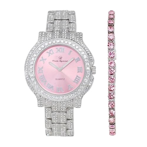 Image of Charles Raymond Women's Luxury Crystal Iced Out Diamonds Watch, a True Testament to blinged-Out Beauty and Timeless Glamour - L0504 LA, L0504 SLV-Pink - Pink-T