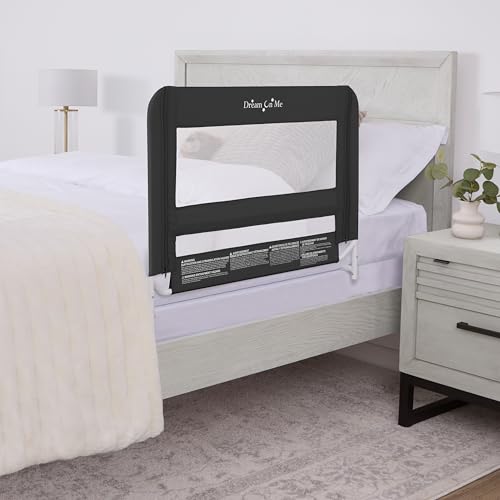 Image of Dream On Me Mesh Security Bed Guard Rail for Toddlers 2-5 Years, Fits Twin-King Beds, Reinforced Anchor System, 2 Adjustable Heights, Black, Not for Cribs /Toddler Beds