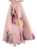 DEBAIJIA Falda Larga Mujer Maxi Bohemia Playa Vacaciones Gasa con Estampado Floral Talla Grande Cintura Elástica Claro Rosa Claro - XL