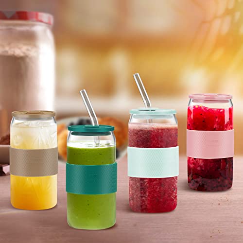 Vozoka Glass Cups With Silicone Lid And Glass Straws, 4 Set -16Oz Drinking Glasses With Colorful Silicone Lids And Sleeve, Iced Coffee Tumbler, Smoothie Cups, Ideal For Water, Soda, Coffee, Gift… #TOP6