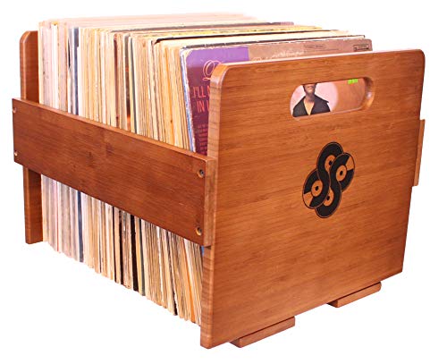 Sound Stash High End Bamboo Record Crate, Holds Up to 80 Records, Record