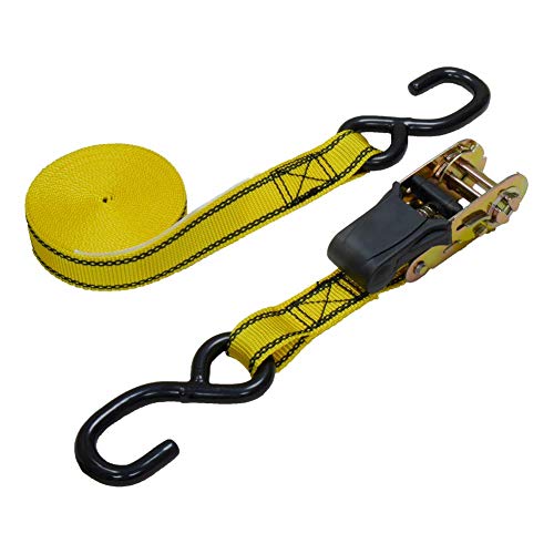 Amazon Basics 15-Feet Ratchet Tie Down Straps, 500 Lbs Load Cap, 1500 Lb Break Strength - Includes 2 Bungee Cords, Yellow, 4-Pack #TOP1