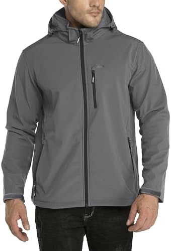 33,000ft Softshelljacke für Herren Wasserdicht Outdoor Jacke Übergangsjacke | Winddicht Warme Fleece Gefüttert Funktionsjacke Wanderjacke mit Abnehmbare Kapuze, 6 Taschen für Outdo
