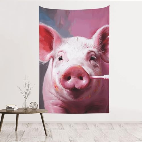 Tapisserie cochon haut de gamme en velours de pêche : art mural 152x101 cm de luxe