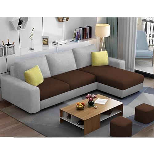 Image of Orland 4 Seater RHS L Shape Sofa Set for Living Room | Color - Brown Grey | Premium Fabric Sofa