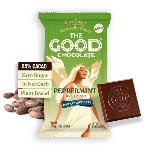 THE GOOD CHOCOLATE – Peppermint Dark Chocolate Bars with Zero Sugar & Lower Net Carbs – Keto Chocolate Bar with Lower Calories, All Natural and Non-GMO Keto Snacks, 2.5 oz (2 Bars Starter Pack)