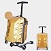 DJLOOKK Valise de boîte d'équitation pour Enfants, Valise de Chariot de Scooter pour Enfant, Valise de Voyage de Planche à roulettes, Sac à Bagages, Valise d'embarquement de Chariot d'étudiant,d'or