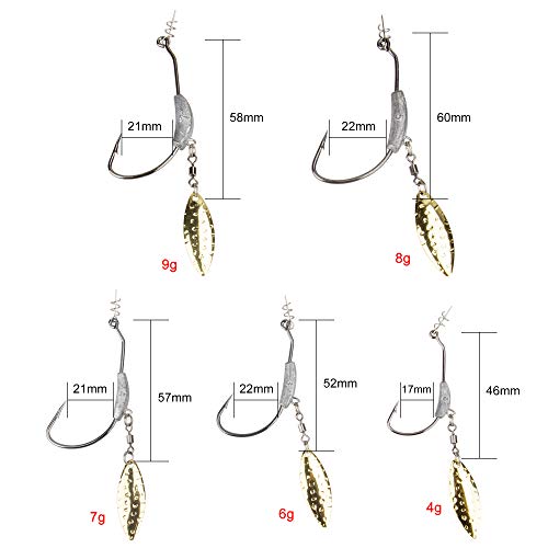 Jig Head Hooks Weighted with Spinner Blades Swimbaits Crank Hooks for Soft Fishing Lures (5PCS)