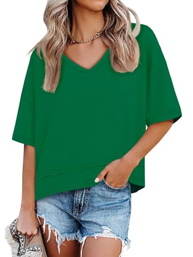 Image of UNCLECAT Womens V Neck T Shirts Summer Trendy Loose Fit Casual Tops Tees