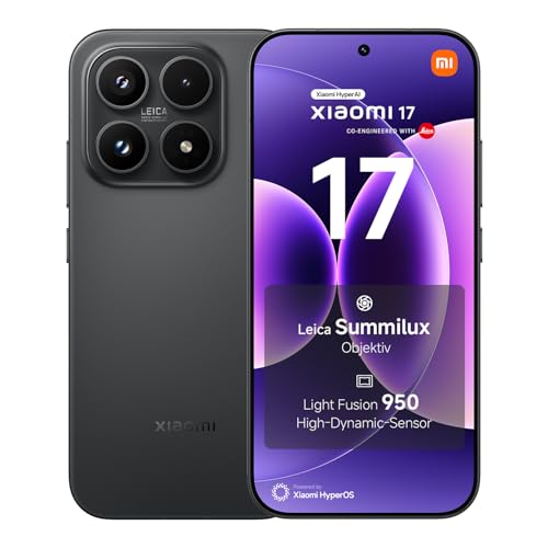 XIAOMI 17 Smartphone, 12GB RAM + 512GB Speicher, Leica Summilux Optik, Light Fusion 950 Bildsensor, 6330mAh Akku, HyperAI, Schwarz, 3 Jahre Garantie