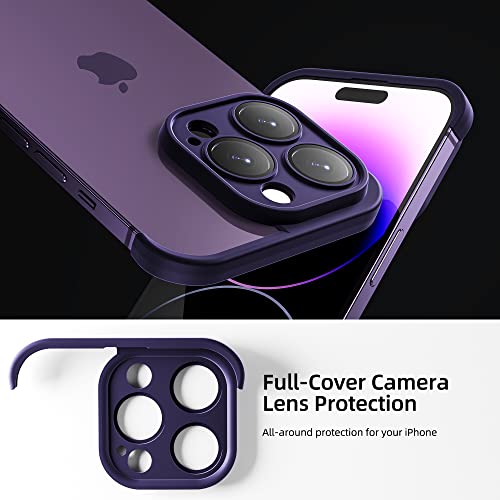 Hoerrye For Iphone 14 Pro Camera Lens Protector With Silicone Bumper Case, Frameless Slim/Ultra-Thin Lightweight Cover,Minimalist Shockproof Protective Phone Accessories,Purple #TOP2