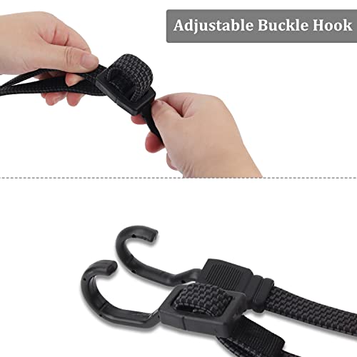 4 Pack Bungee Cords With Hooks, Adjustable Bungee Cords With Hooks Heavy Duty, Flat Elastic Long Rubber Black Bungee Straps With Metal Hooks For Outdoor Camping, Bikes, Cars, Luggage Racks #TOP2