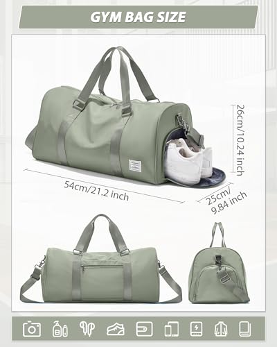 Image of Travel Duffle Bag,Weekender Overnight Bags for Women with Shoes Compartment,Tote Gym Bag Personal Item Carry On Bag for Travel Business Trips Sport Hospital Dance Grey Green