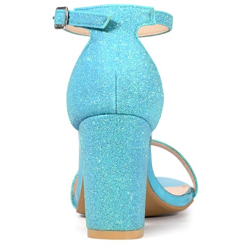 Allegra K Women's Glitter Ankle Strap Chunky Heels Sandals3