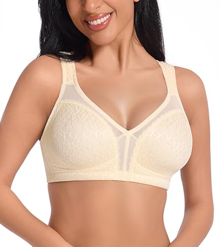 Image of FluidKind Women’s Wireless Minimiser Bra Plus Size (Beige, 46DD)