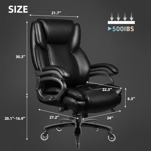 VITESSE 500lbs Heavy Duty Office Chair for Low Back Pain Relief, Bid and Tall Office Chair with Ergonomic Lumbar Support, High Back Executive Chair with Quiet Rubber Wheel - Thumbnail 3