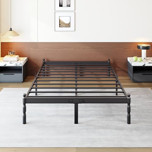 COMASACH Cadre lit pleine grandeur metal noir 14" rangement