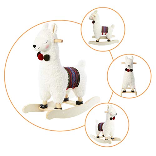 JOLIE VALLÉE TOYS & HOME Alpaka Plüsch Schaukelpferd Spielzeug Schaukeltier Holz Geschenk für Kinder 1,2,3 Jahre - Image 4