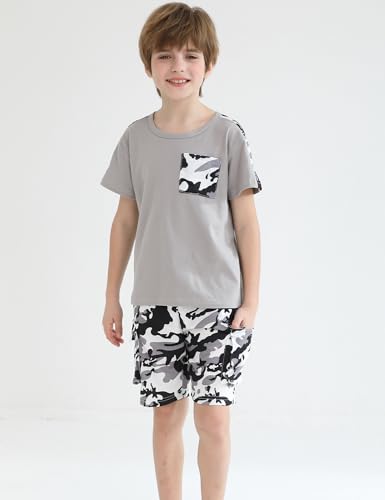 Image of mksodopy Boys Summer Outfit Set 2 Piece T Shirt and Camo Shorts Casual Clothes for Little Big Boys 5-16