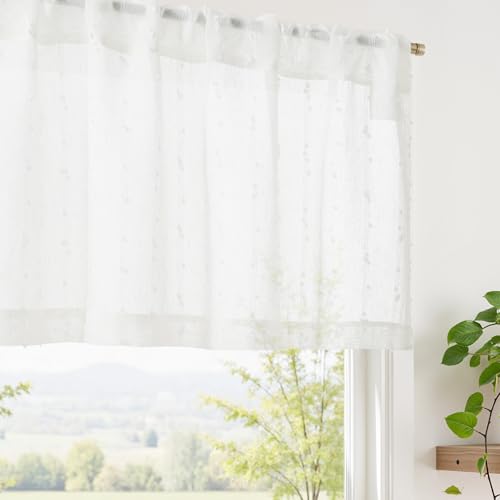 JINCHAN jinchan Mini Pom Pom Window Valance Curtain, 50x16, 1 Panel, Dottie Whisper