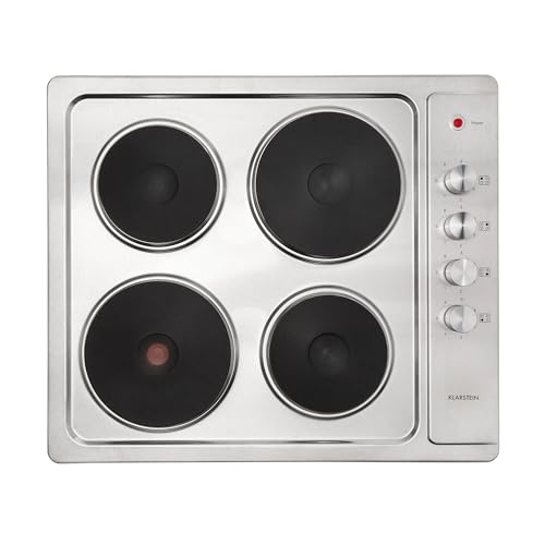 Klarstein Appetito 4 - Placa de cocción eléctrica, Potencia 5500 W, 4 reguladores con 6 niveles, 4 placas de cocción, Superficie de acero inoxidable, luz LED, Dimensiones 59 x 8 x 51 cm, Plateado