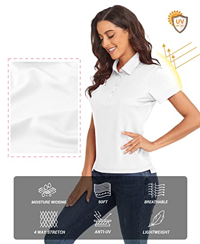 Polu Women's Polo Shirts Upf 50+ Sun Protection Short Sleeve Golf Shirt Quick Dry 4 Buttons Collared Shirts Casual Work White 2Xl #TOP4