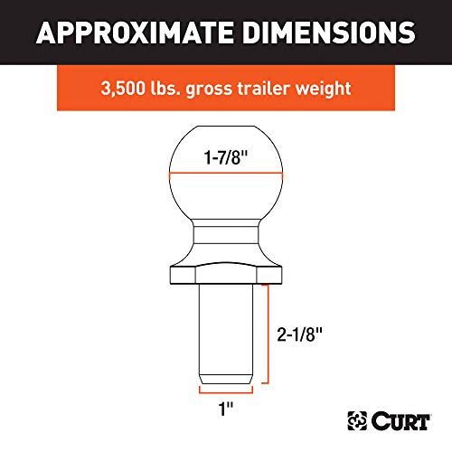 CURT 40062 Chrome Trailer Hitch Ball, 3,500 lbs, 1-7/8-Inch Diameter, 1 x 2-1/8-Inch Shank - Thumbnail 2