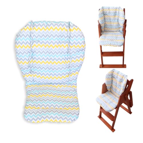 Image of Kocpudu High Chair Cushion, Seat Cushion, Breathable Pad, with Baby High Chair Seat Belt, 2 Pieces, Soft and Comfortable, Make The Baby More Comfortable (Colourful Wave Stripes) (Colourful)