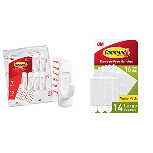 Command Picture Hanging Strips, Decorate Damage-Free, 14 Pairs (28 Strips), Indoor Use, White (PH206 with Command White Large Utility Hooks, Ships in Own Container (GP003-7NA)