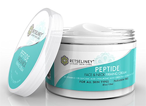 Retseliney Best Face & Neck Firming Cream, Lift Loose & Sagging Skin, Tightens & Smoothes Chest, Natural & Organic, Anti Aging Daily Moisturizer Creme for Wrinkles, Vitamin C, 5% Glycolic Acid, 4 oz