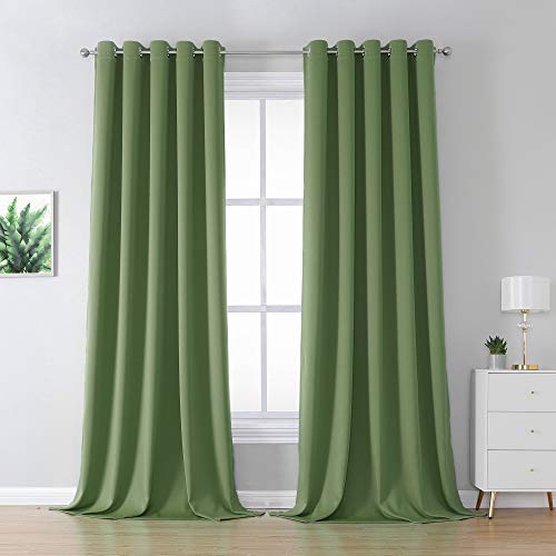 DUALIFE Sage Green Curtains for Bedroom Blackout 2 Panels Grommet Top Thermal Insulated Room Darkening Grommet Curtains Drapes for Living Room 60 Inch Width x 108 Inch Length