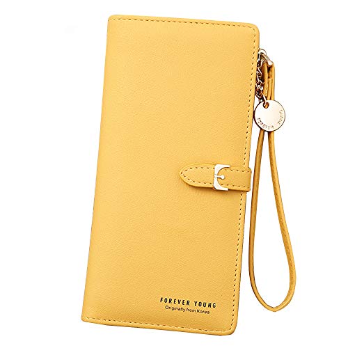 Monederos Mujer Carteras de Mujer Tarjetero para Mujer Billeteras Mujer Cartera de Mano Mujer Monedero con Cremallera Mujer Carteras Grandes Capacidad Monedero de Mujer para Movil (Amarillo)