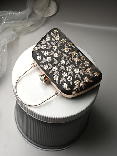 Image of TOOBA Handicraft Women's Beautiful Bling Box Clutch Bag | Evening Bag, Bridal Purse & Party Handbag | Wedding & Special Occasion Clutch (Small Boat)