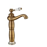 Rubinetto per lavabo, in ottone anticato, stile retrò, per bagno, lavandino, girevole a 360°, miscelatore monocomando, antico, per il bagno, acqua calda fredda disponibile (giallo)