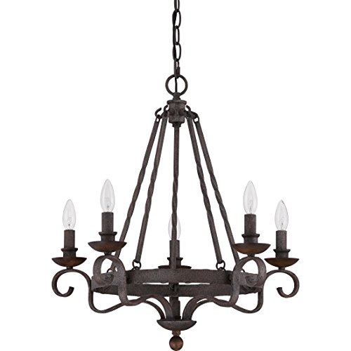 Image of Quoizel Noble 24 inch Candle-Style Chandelier, 5-Light, Rustic Black | Solid Wood Accents, European Style, Adjustable Height Up To 78 inch
