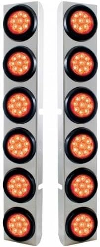 United Pacific 37347 Air Cleaner Light Bar, Rear, Stainless Steel, with Bracket, Reflector/Clearance/Marker Light, Red LED and Lens, with Rubber Grommets, 9 LED Per Light, for Peterbilt Trucks